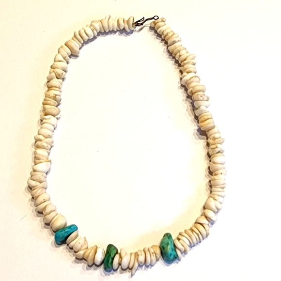 Vintage Necklace TurquoiseNuggets & Puka Shells Heishi 15 Choker